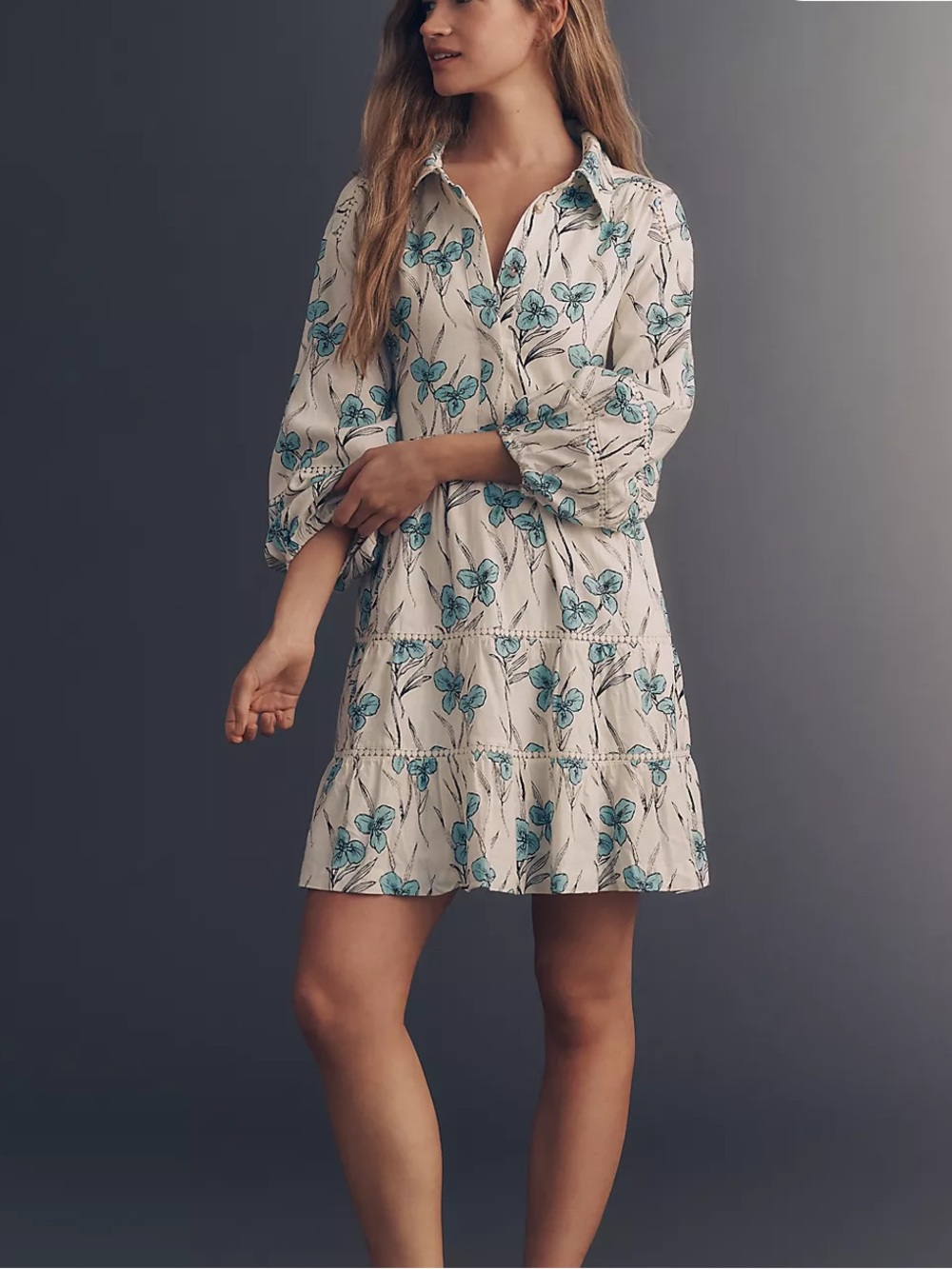 Maeve Bettina Linen Blend Tiered Mini Shirtdress